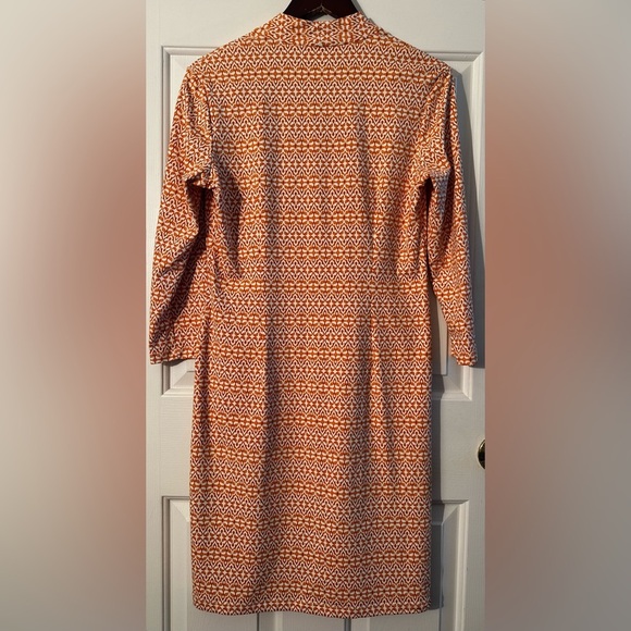 J. McLaughlin MED Spring Apricot Printed 3/4 Sleeve V Neck Sheath Dress Stretch - Picture 2 of 11